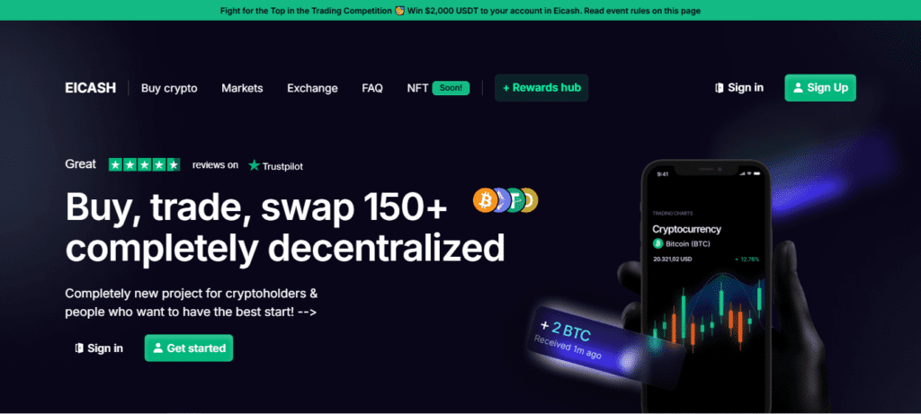 Screenshot of Homepage of Official Website of EiCash.com