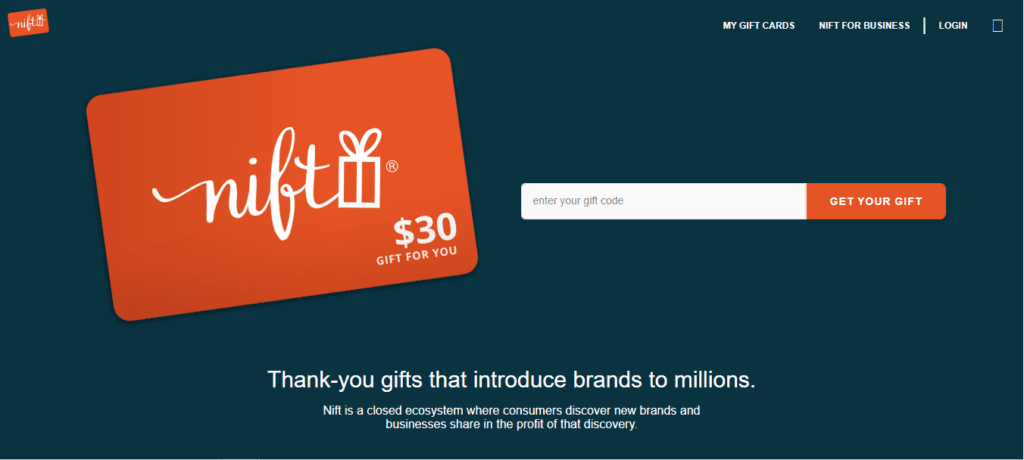 Screenshot of Homepage of Official Website of GoNift